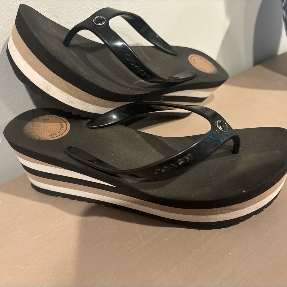 Coach black wedge flip flop sandals 6